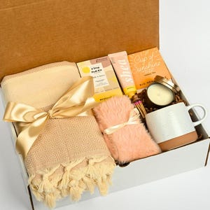 Cozy Hygge Gift Box With Blanket For Her Selfcare Gift Basket For Coworker Care Package Women ThankyouGift With Blanket Thinking Of You Gift