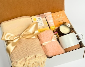 Cozy Hygge Gift Box With Blanket For Her Selfcare Gift Basket For Coworker Care Package Women ThankyouGift With Blanket Thinking Of You Gift