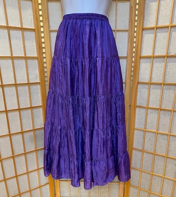 Deep Purple Silky Wide Twirl Hippie Peasant Skirt… - image 1