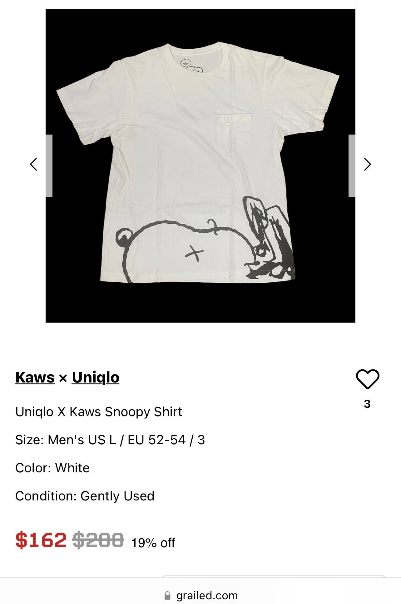 KAWS x Peanuts Uniqlo UT Snoopy Pullover Sweatshirt Size L