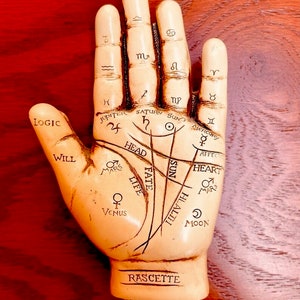 Chiromanzia unica, linee di vita, modello di mano, scultura, lettura della mano, cartomanzia, psichico, stile antico, decorazione per la casa, tavolo, altare, libreria