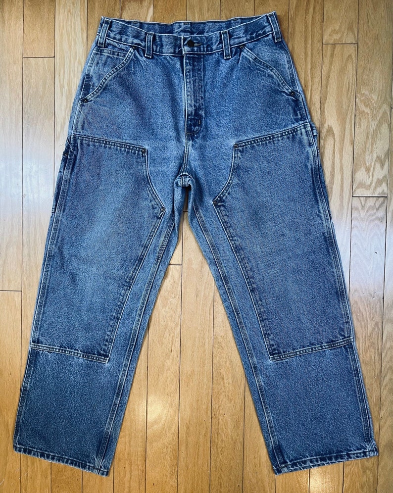 1990s Carhartt Double Knee Distressed Vintage Workwear Denim Jeans Punk Street Rocker Country Western Industrial Grunge Biker Alt 34x30 image 2