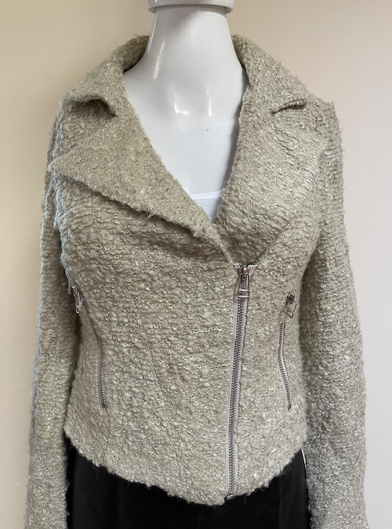 Wool Blend Nubby Tweed In Moto Jacket Oatmeal Col… - image 1