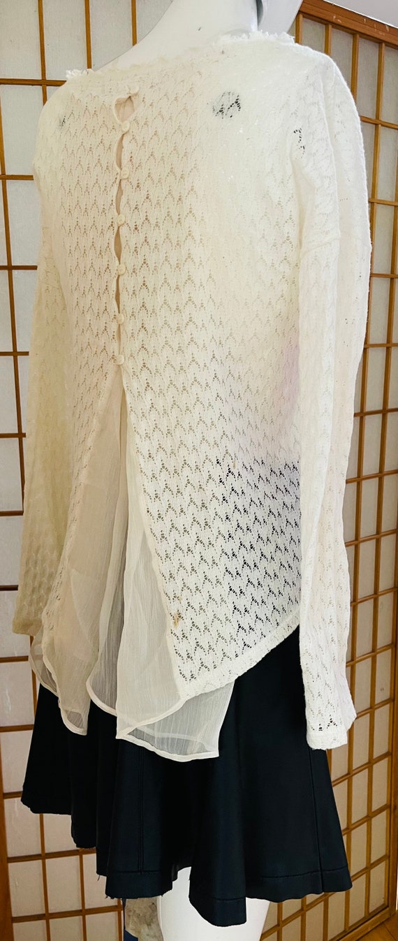 80s Cream Crochet Chiffon Knit Sweater Open Weave… - image 6