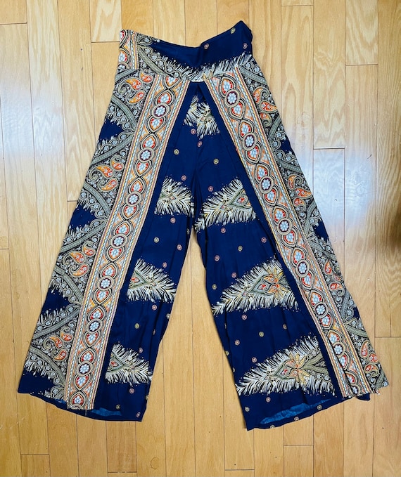 1960s Thai Hippie Chic Pants With Partial Skirt W… - image 1