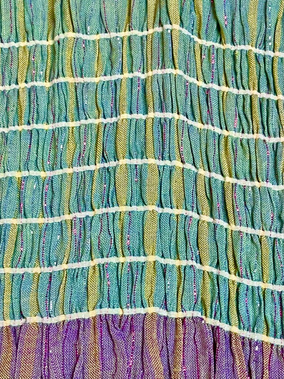 Celery Green Sparkly Metallic Thread Fringed Cott… - image 7