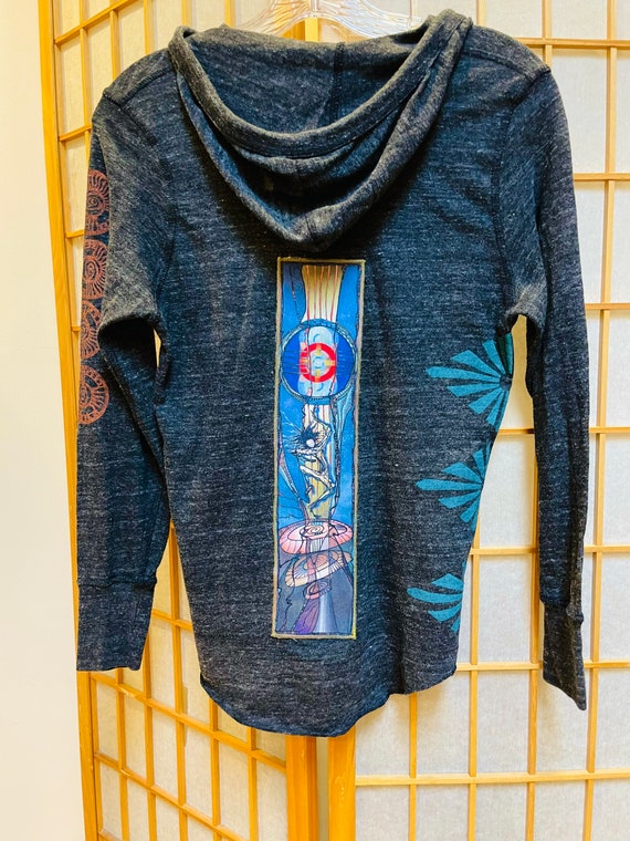 Unique Patch OOAK Silkscreen Pullover Hoodie Cosm… - image 7