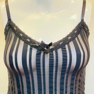 90s Rampage Sexy Semi-Sheer Vertical Stripes Black Lace Mini Slip Dress Slit Satin Bows Lace Adjustable Straps Party Rave Club 90s Grunge