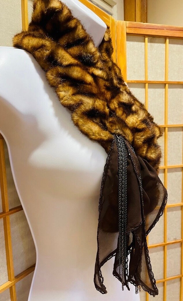 90s Nordstrom's Faux Fur Slot Scarf NWOT Chiffon Scarf