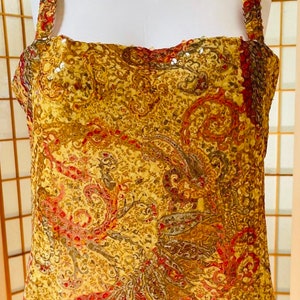 Dazzling Gold Chemise Camisole Paisley Green Pink Gold Sequins Sparkle Size M