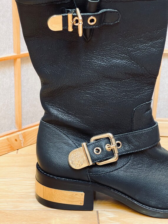 BWOB Black & Gold Moto Boots Black Leather Shiny … - image 9