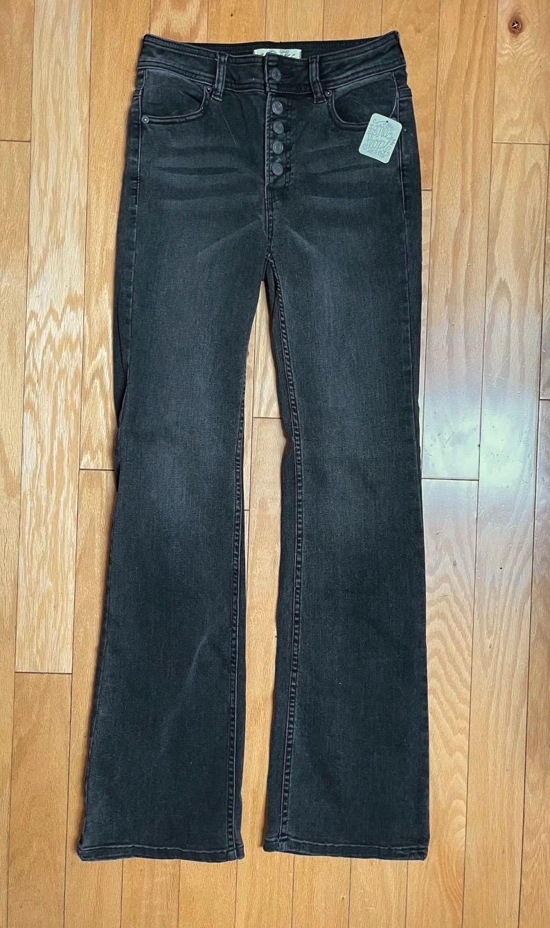 NWT Free People Faded Black Bootcut Jeans High Waist Never Worn New W/Tag We The Free Line Jeans Button Fly Whiskered Wash 27” x 31” 27”x31” image 2