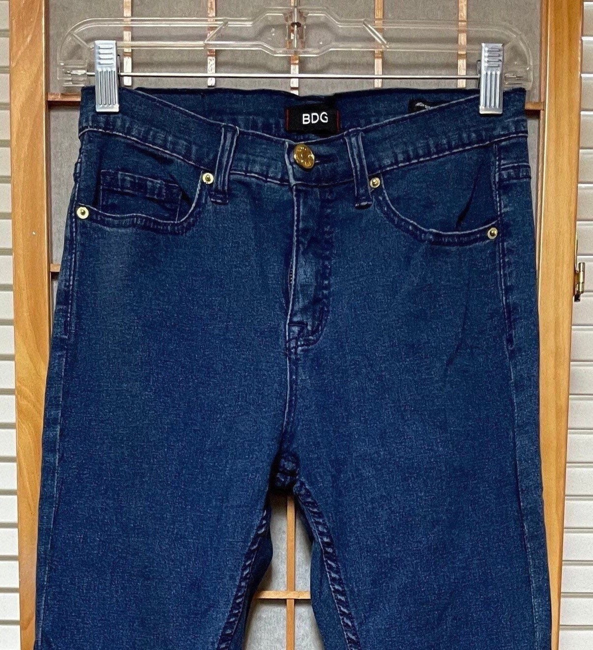 bdg cigarette high rise jeans Y2K BDG Denim Jeans Long Cigarette Legs Skinny Stretchy Fit Mid Rise Early Aughts Streetwear Dark Blue Wash Gender Neutral 29