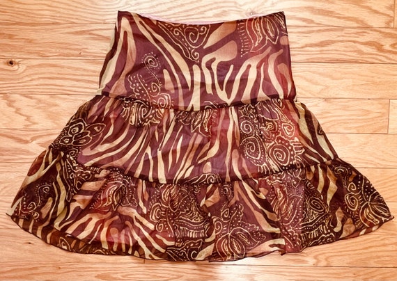 90s Zebra Pattern Skirt Floaty Chiffon A-Line Pea… - image 6
