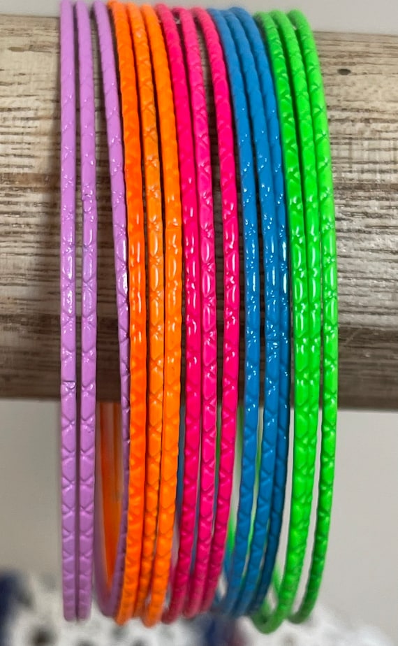 1960s Set of Colorful Enamel Bangle Bracelets Bright… Gem