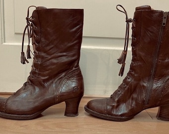 BORN Vintage Leather Handcrafted Boots Victorian Style Lace up Whiskey Brown Leather Granny Boots Penny Lane Size 7.5 Etsy