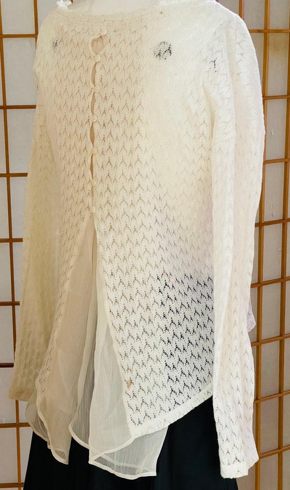 80s Cream Crochet Chiffon Knit Sweater Open Weave… - image 7