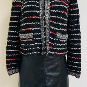 Alpacka, ull och akryl Tracy Reese för Anthropologie NWT Ny med etiketter Svart boucléstickad kavaj Glittriga paljetter Kavaj i Coco Chanel-stil bild 3