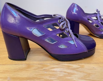 70s Sears Purple Platform Cutout Disco Pimp Glam Rock Lace up