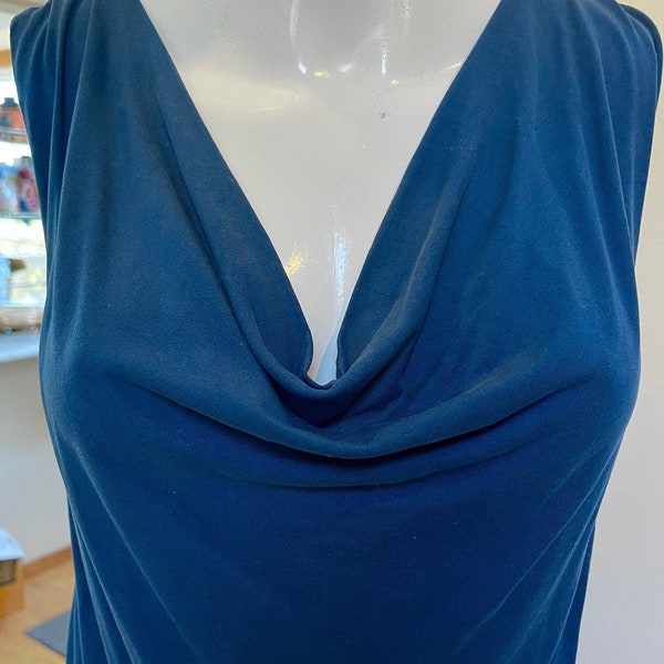 Beautiful Teal Blue Cowl Neck Super Stretchy Sleeveless Tunic Thigh Length Mini Dress Size M