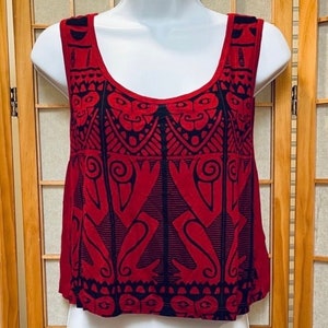 90er Jahre Crop Top Tank Top Neu mit Etikett / Nie getragen Dunkelrot & Schwarz