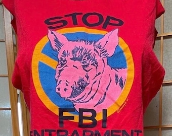 1985 Rare Grail Benny II “Stop FBI Entrapment” “You Konnte Weiter sein” Crop Tshirt Rohe Hems DIY Cut Hems Demonstrant Punk Grunge Untergrund 80er Jahre Kunst