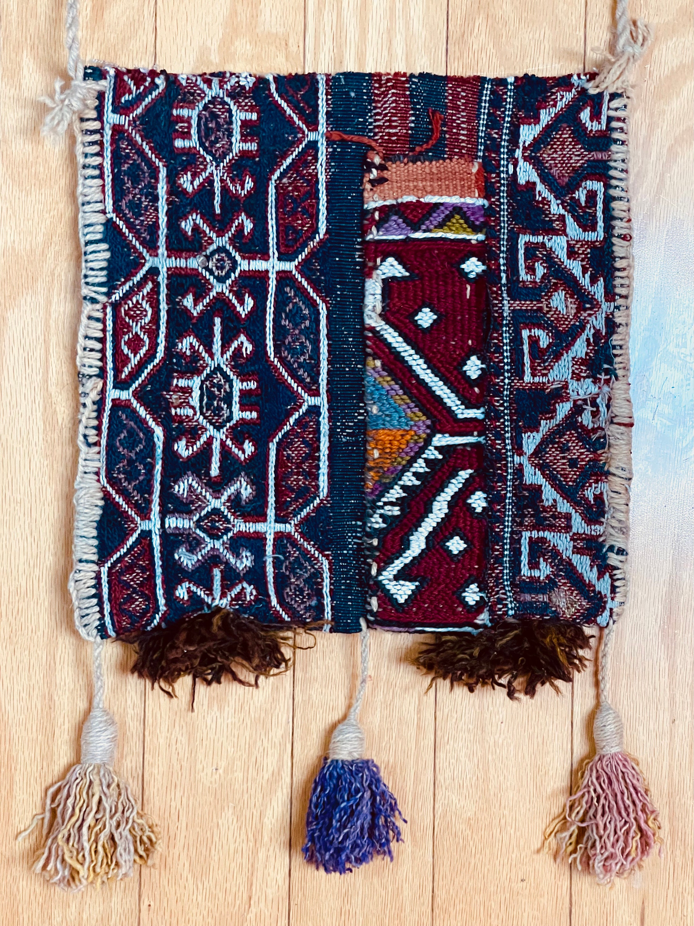 【送料無料・60'S Vintage】HAND WOVEN FABRIC BAG Vintage Fabric Bag With Short Top Handles, Long Shoulder