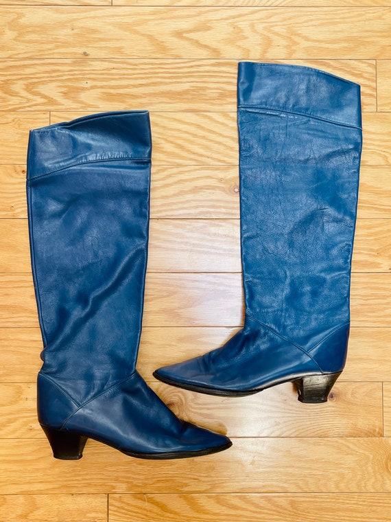Cobalt blue knee high boots hotsell