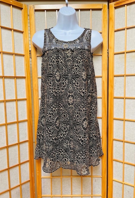Beautiful 70s Rose Gold Floral Lace Smock Tunic Mi