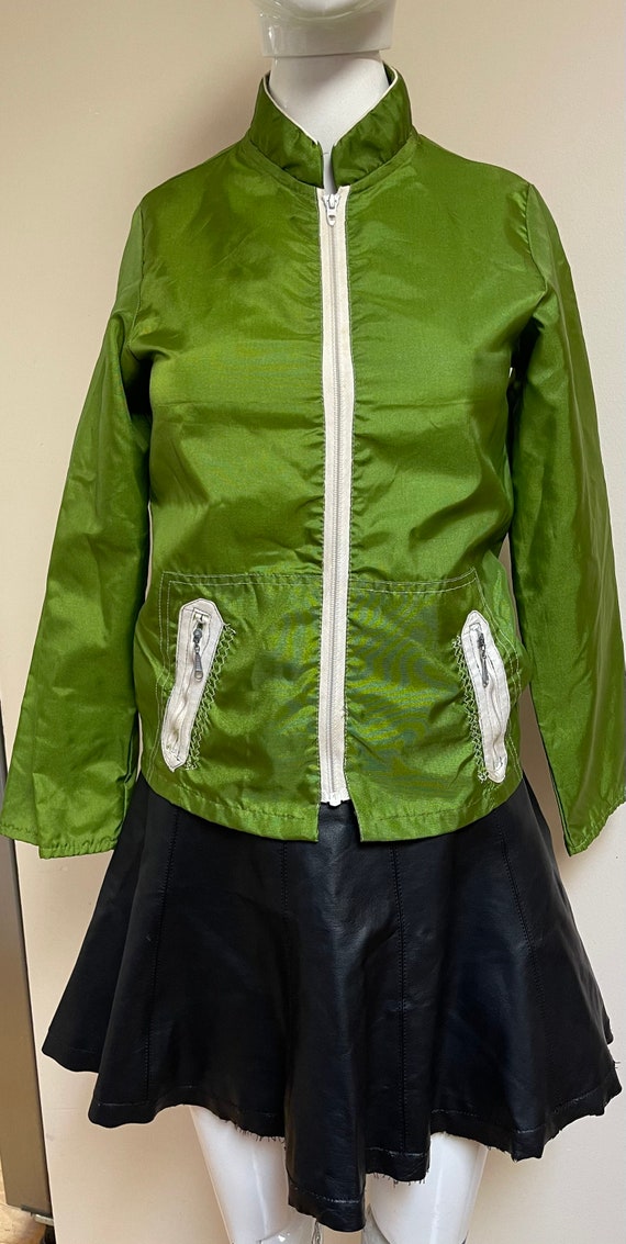 1970s Sears Windbreaker Apple Green White Contras… - image 4