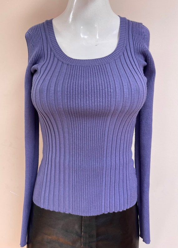 90s Stretchy Grape Purple Pullover Sweater Textur… - image 1