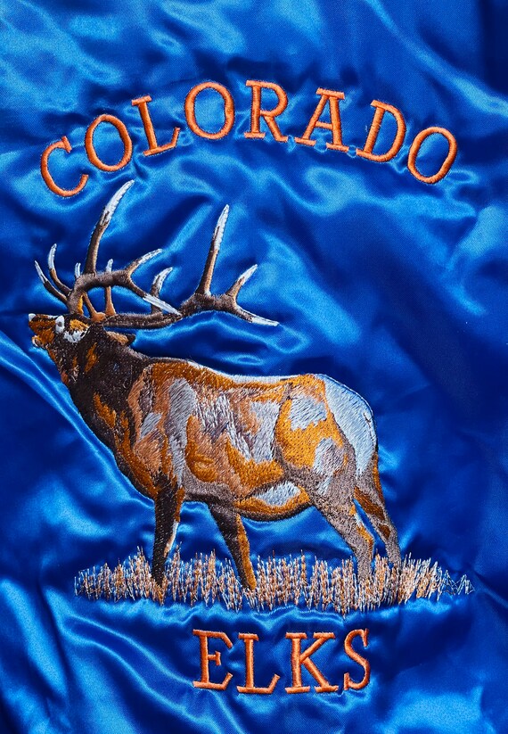 Vintage Colorado Elks Embroidered Bright Blue Sat… - image 9