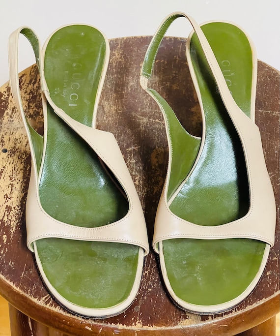 Y2K Gucci Beige Leather Slingback Open Toe Sandal… - image 2