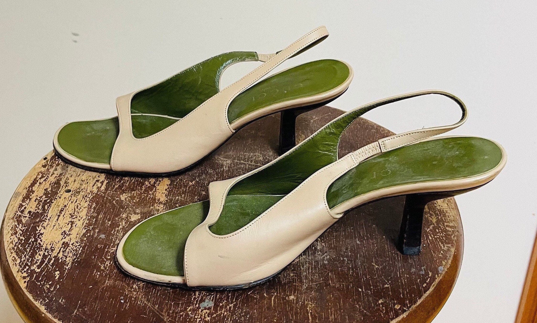 LOUIS VUITTON Women's 41 Monogram Sandals Mules Heels US 10 Green Vintage 