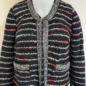 Alpacka, ull och akryl Tracy Reese för Anthropologie NWT Ny med etiketter Svart boucléstickad kavaj Glittriga paljetter Kavaj i Coco Chanel-stil bild 1