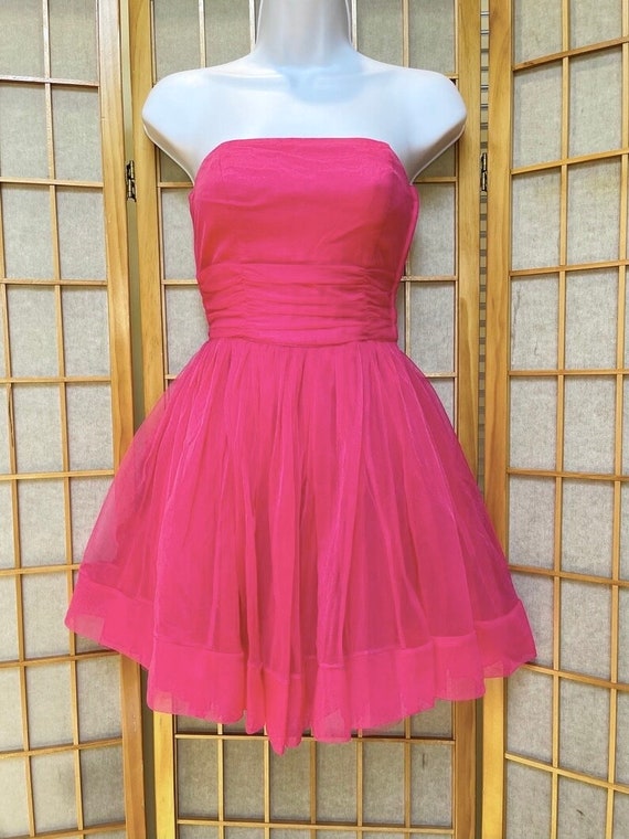 Hot Pink Sleeveless Bandeau Mini Dress Floaty Chi… - image 1