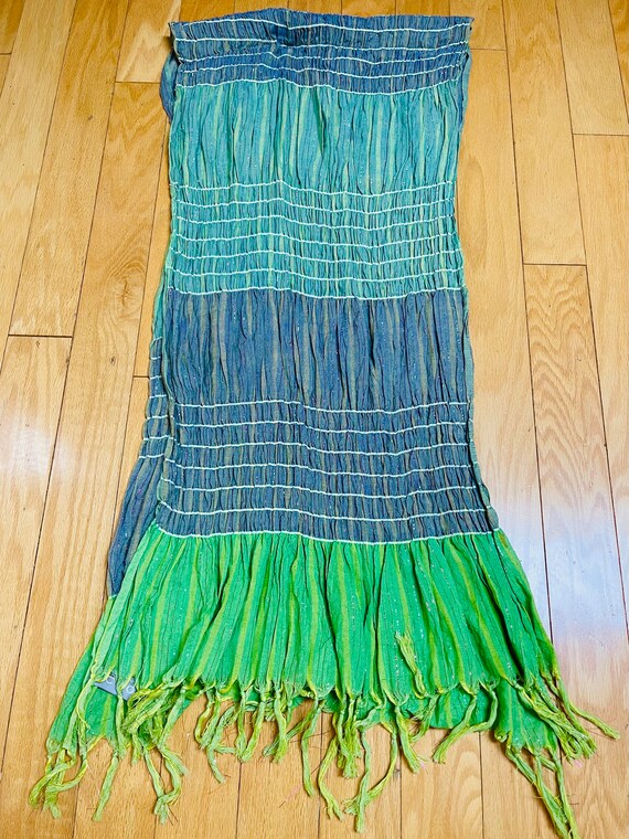 Celery Green Sparkly Metallic Thread Fringed Cott… - image 4