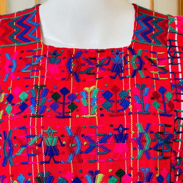 1960s RARE Handmade Mexican Huichol Folkart Blouse / Indigenismo Blusa Hand-Woven Hand-Sewn Hand-Embroidered Hand-Woven Cotton Frida Kahlo