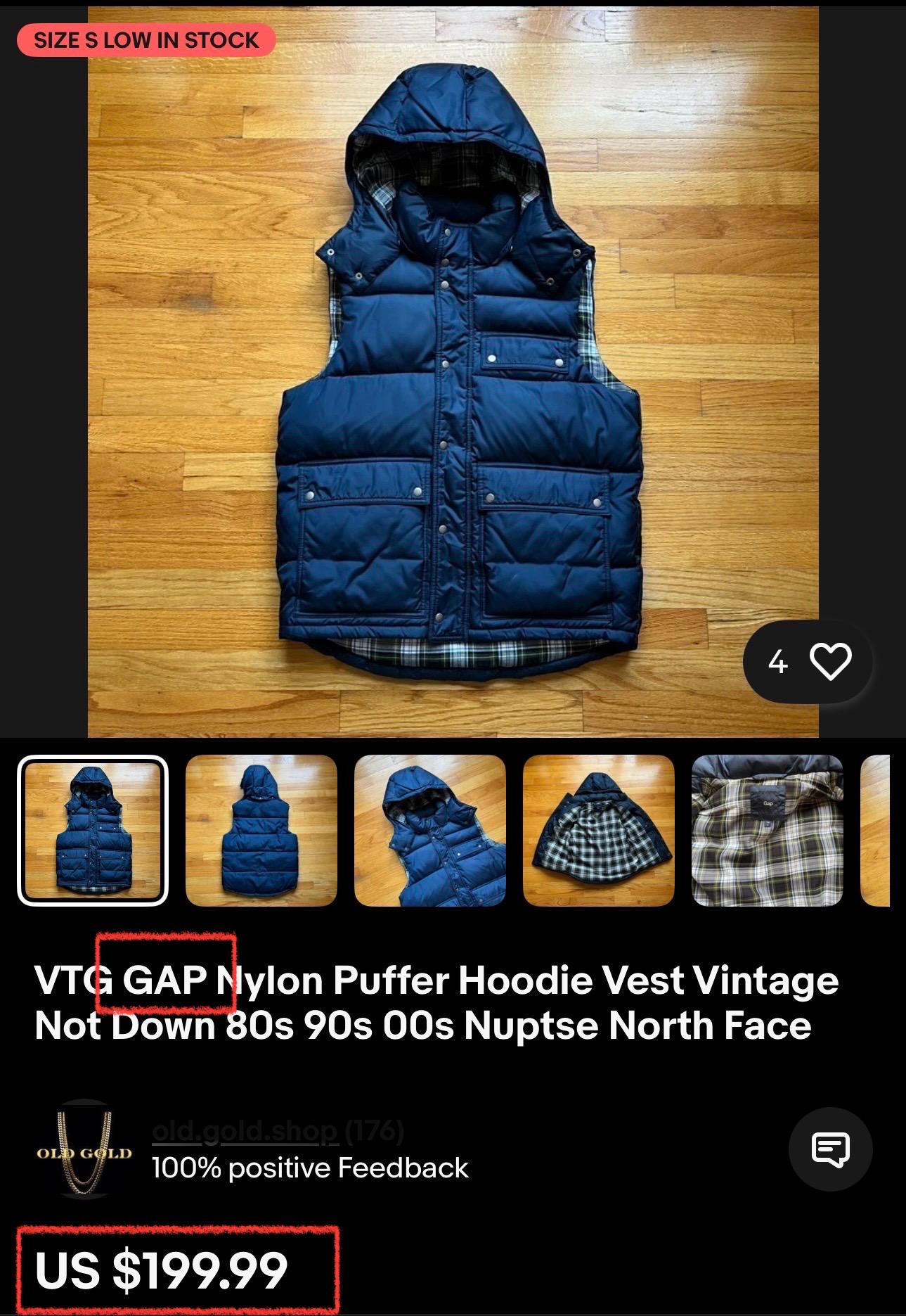 GAP Feather Down Winter Vest Black Puffy Quilted Windowpane Fabric 