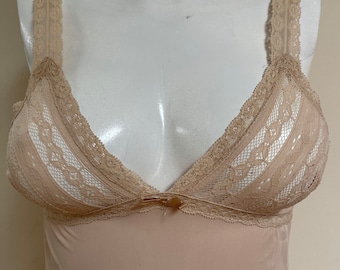 RARE Vintage Ankle Long Slip Beige Color Wardrobe Essential Slip Dress Lace Necessity Slip for Maxi Skirts & Dresses / See Through Clothes
