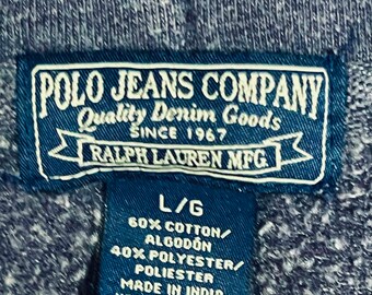90s Ralph Lauren Polo Jeans Company Big Logo Spellout Faded Dark Grey Distressed Faded Zipper Hoodie Size Unisex Large Size L