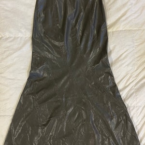 Vintage Gunmetal Grey Pleather Vegan Leather Maxi Ankle Length Skirt Size XXS XS