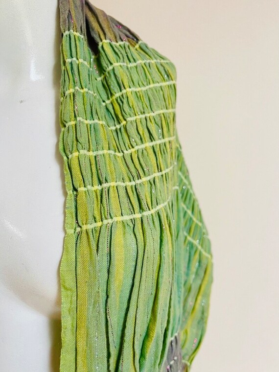 Celery Green Sparkly Metallic Thread Fringed Cott… - image 5