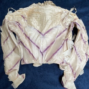Victorian Era Ladies Silk Blouse 1800s 1900s Authentic Antique RARE OOAK Extremely Distressed Display Decoration Purple White
