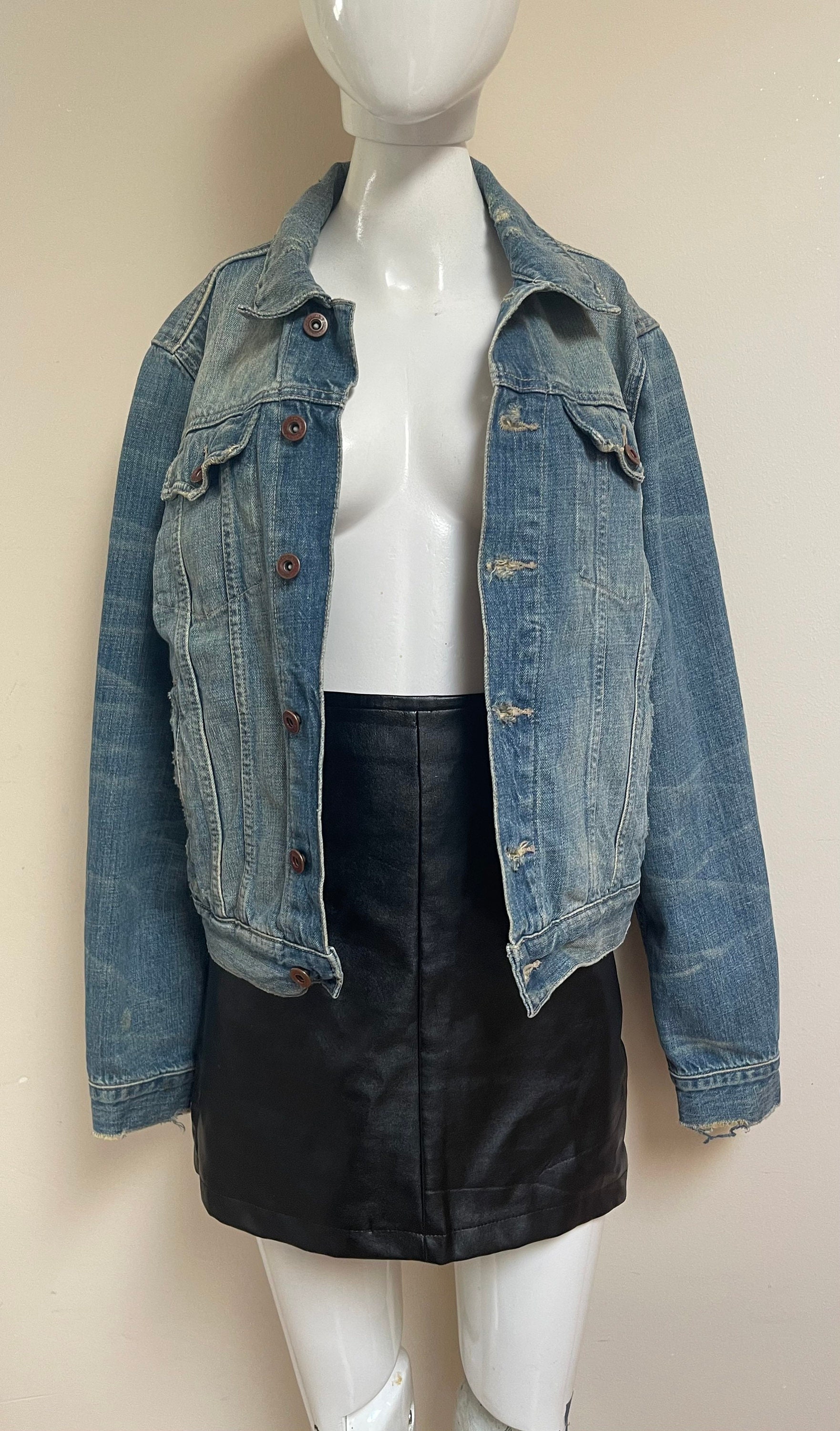 80s Distressed X2 Denim Jean Jacket Faded Wash Broken in