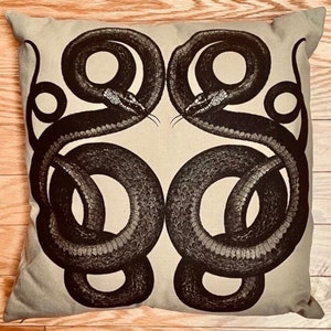 Set Of Two Large Snake Pillows Large Size Square Pillows Excellent Condition Washable Unique Design Reptile Snakes Serpent Nature Pagan
