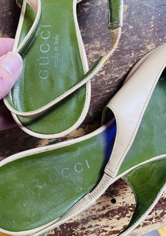 Y2K Gucci Beige Leather Slingback Open Toe Sandal… - image 6