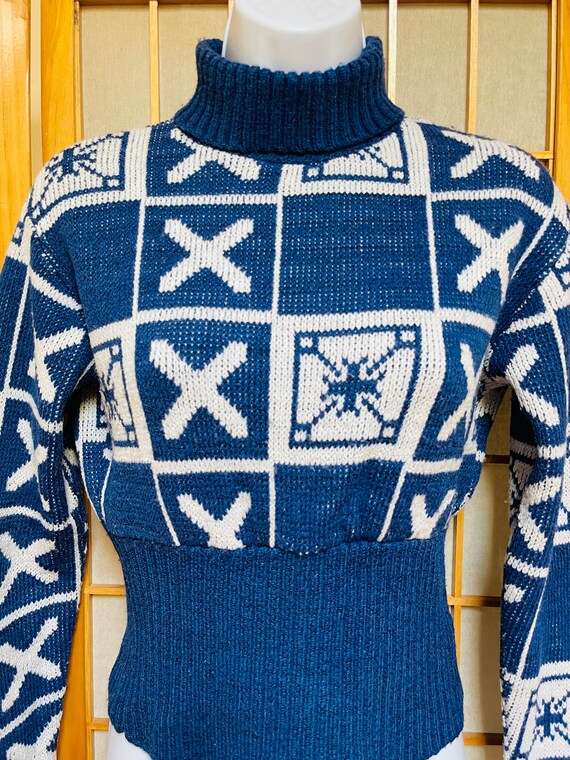 1950s Marbella Knits Winter Ski Sweater Checkerbo… - image 2