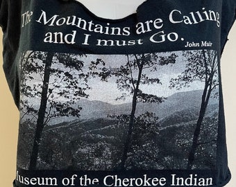 1980s Cherokee Heritage Pride Vintage OOAK Raw Hems Crop Top Tshirt Museum of the Cherokee Indian John Muir Smokey Mountains Eastern Band