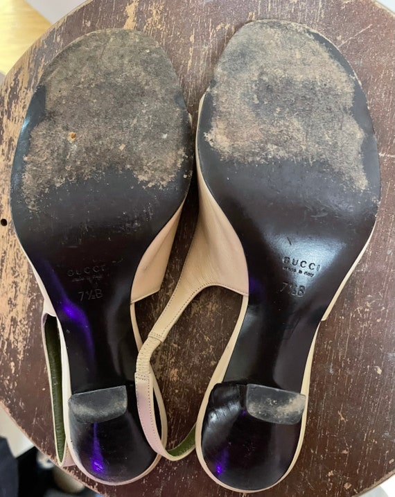 Y2K Gucci Beige Leather Slingback Open Toe Sandal… - image 7